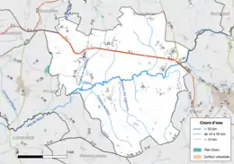 Carte en couleur présentant le réseau hydrographique de la commune