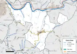 Carte en couleur présentant le réseau hydrographique de la commune