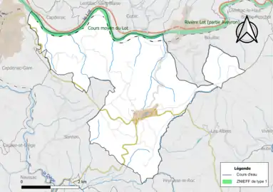 Carte de la ZNIEFF de type 1 de la commune.