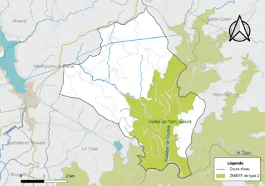 Carte de la ZNIEFF de type 2 de la commune.