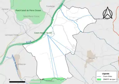 Carte des ZNIEFF de type 1 de la commune.