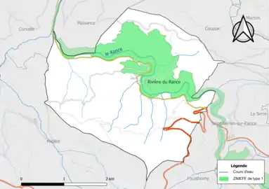 Carte de la ZNIEFF de type 1 de la commune.