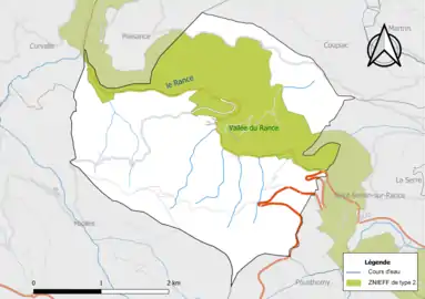 Carte de la ZNIEFF de type 2 de la commune.