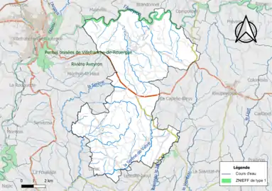 Carte des ZNIEFF de type 1 de la commune.