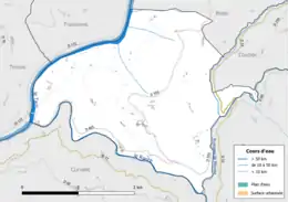 Carte en couleur présentant le réseau hydrographique de la commune