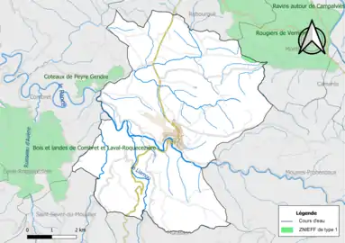 Carte de la ZNIEFF de type 1 de la commune.