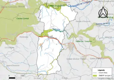 Carte des ZNIEFF de type 2 de la commune.