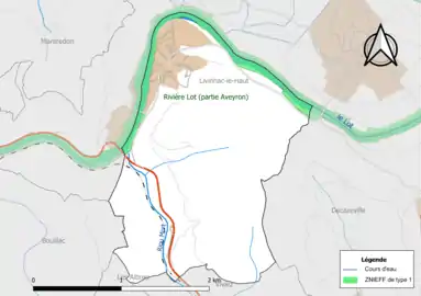 Carte de la ZNIEFF de type 1 de la commune.