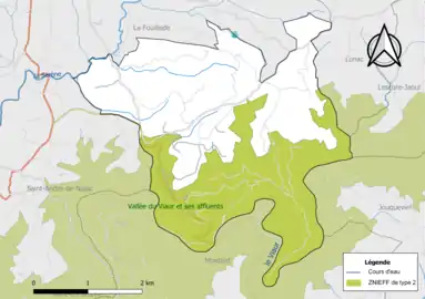 Carte de la ZNIEFF de type 2 de la commune.