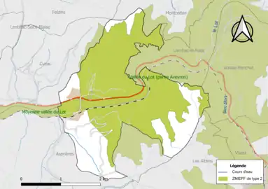 Carte des ZNIEFF de type 2 de la commune.