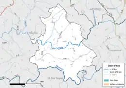 Carte en couleur présentant le réseau hydrographique de la commune