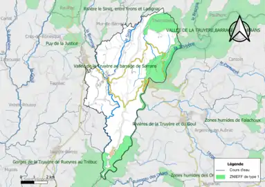 Carte des ZNIEFF de type 1 de la commune.