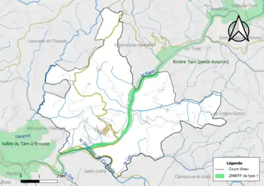 Carte de la ZNIEFF de type 1 de la commune.