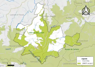 Carte des ZNIEFF de type 2 de la commune.