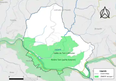 Carte des ZNIEFF de type 1 de la commune.