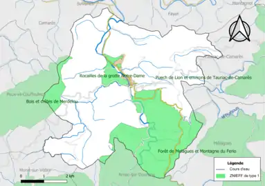 Carte des ZNIEFF de type 1 de la commune.