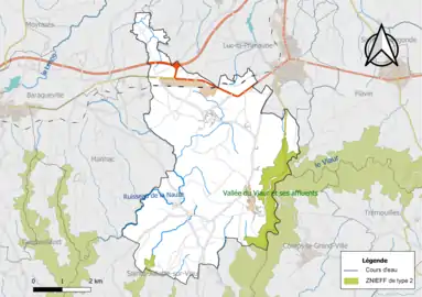 Carte de la ZNIEFF de type 2 de la commune.