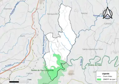 Carte des ZNIEFF de type 1 de la commune.