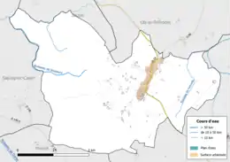 Carte en couleur présentant le réseau hydrographique de la commune