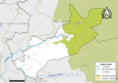 Carte de la ZNIEFF de type 2 (« versant occidental des monts d'Aubrac »).