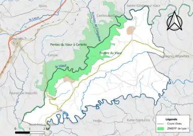 Carte des ZNIEFF de type 1 de la commune.