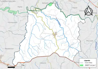 Carte de la ZNIEFF de type 1 de la commune.