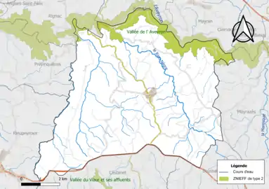 Carte de la ZNIEFF de type 2 de la commune.