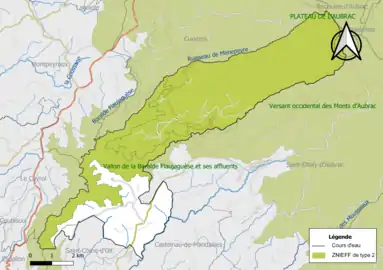 Carte des ZNIEFF de type 2 de la commune.