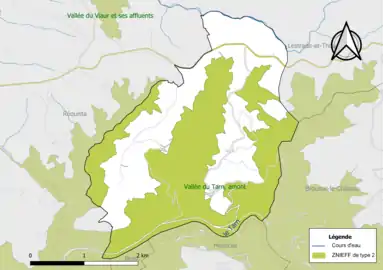 Carte de la ZNIEFF de type 2 de la commune.