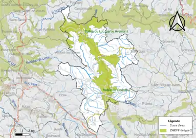 Carte des ZNIEFF de type 2 de la commune.