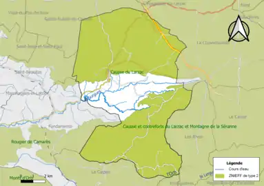 Carte de la ZNIEFF de type 2 de la commune.