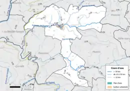 Carte en couleur présentant le réseau hydrographique de la commune