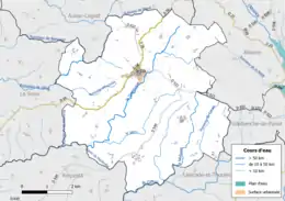 Carte en couleur présentant le réseau hydrographique de la commune