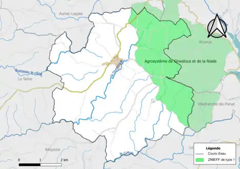 Carte de la ZNIEFF de type 1 de la commune.