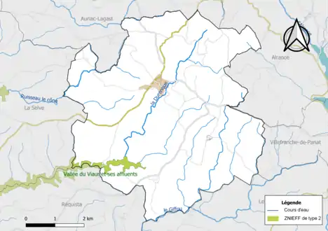 Carte de la ZNIEFF de type 2 de la commune.