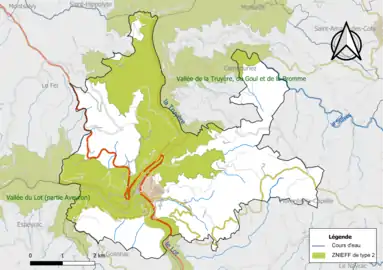 Carte des ZNIEFF de type 2 de la commune.