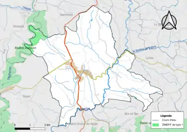 Carte de la ZNIEFF de type 1 de la commune.