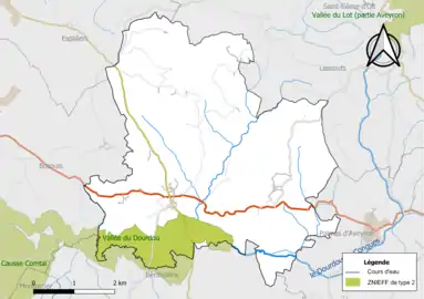 Carte de la ZNIEFF de type 2 de la commune.