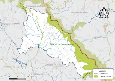 Carte de la ZNIEFF de type 2 de la commune.