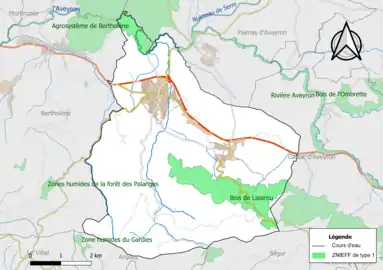 Carte des ZNIEFF de type 1 de la commune.