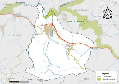 Carte de la ZNIEFF de type 2 de la commune.