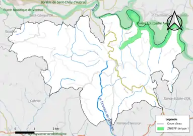 Carte de la ZNIEFF de type 1 de la commune.