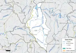 Carte en couleur présentant le réseau hydrographique de la commune