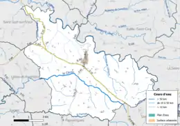 Carte en couleur présentant le réseau hydrographique de la commune