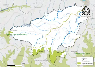 Carte des ZNIEFF de type 2 de la commune.