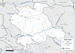 Carte en couleur présentant le réseau hydrographique de la commune