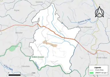 Carte de la ZNIEFF de type 1 de la commune.