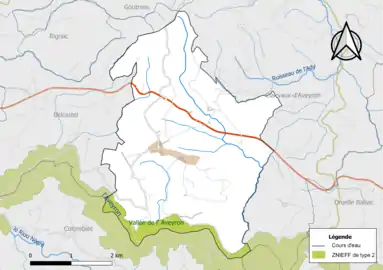 Carte de la ZNIEFF de type 2 de la commune.