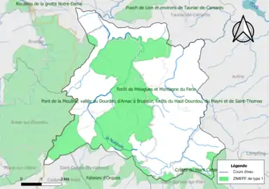 Carte des ZNIEFF de type 1 de la commune.