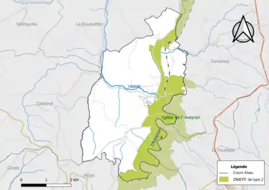 Carte de la ZNIEFF de type 2 de la commune.